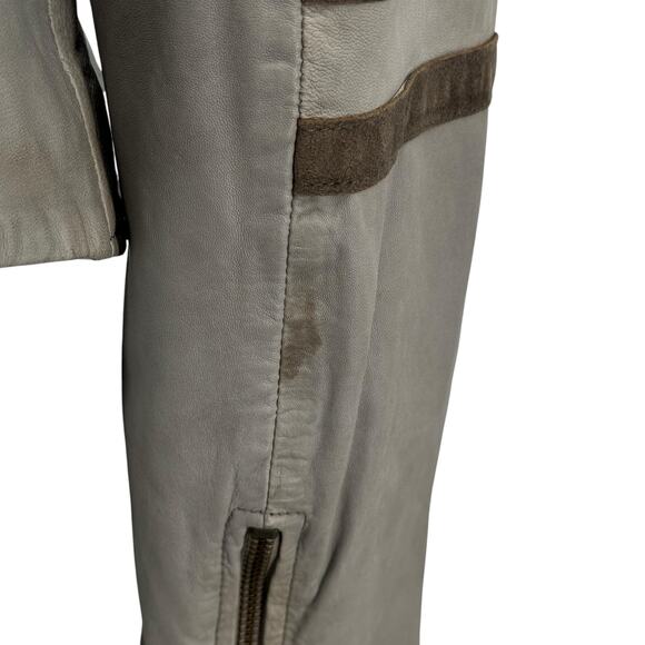 Provider Sunburst Leather Military Jacket Womens SZ XL Gray Studded Moto Chic - Picture 8 of 13